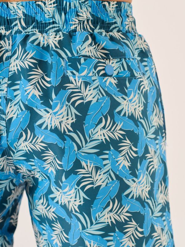 Blue Leaf Print Swim Shorts - Seagor