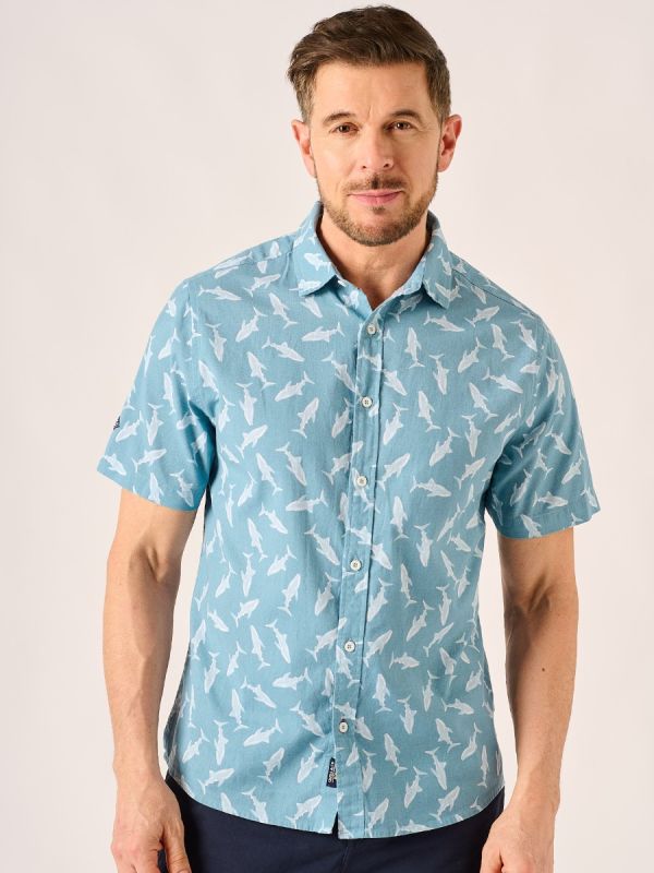 Teal Shark Print Shirt - Sheridon