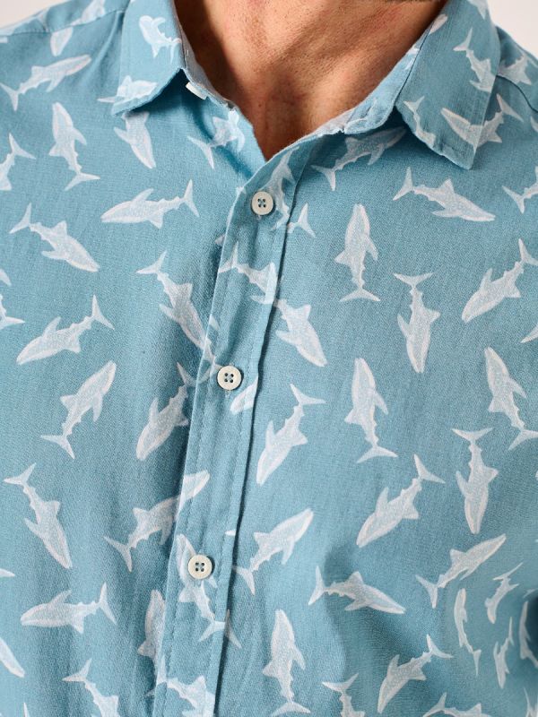 Teal Shark Print Shirt - Sheridon