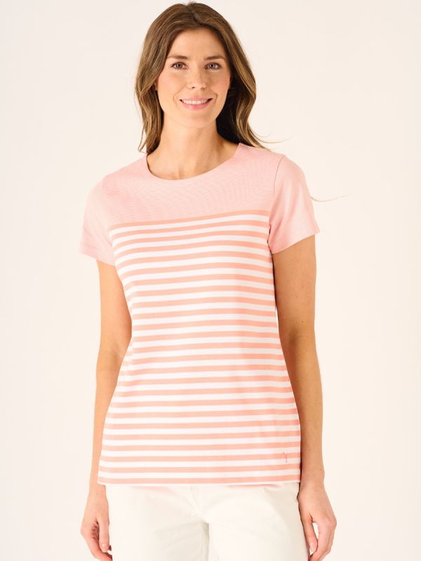 Sylva Striped T- Shirt In Peach And White 