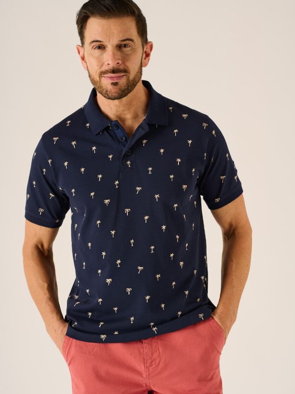 Sloane Palm Print Lifestyle Polo Shirt In Navy