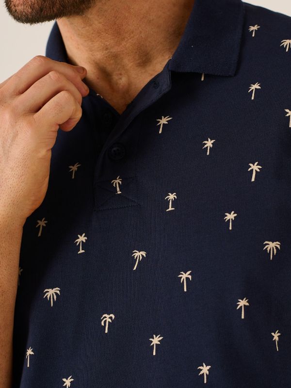 Sloane Palm Print Lifestyle Polo Shirt In Navy