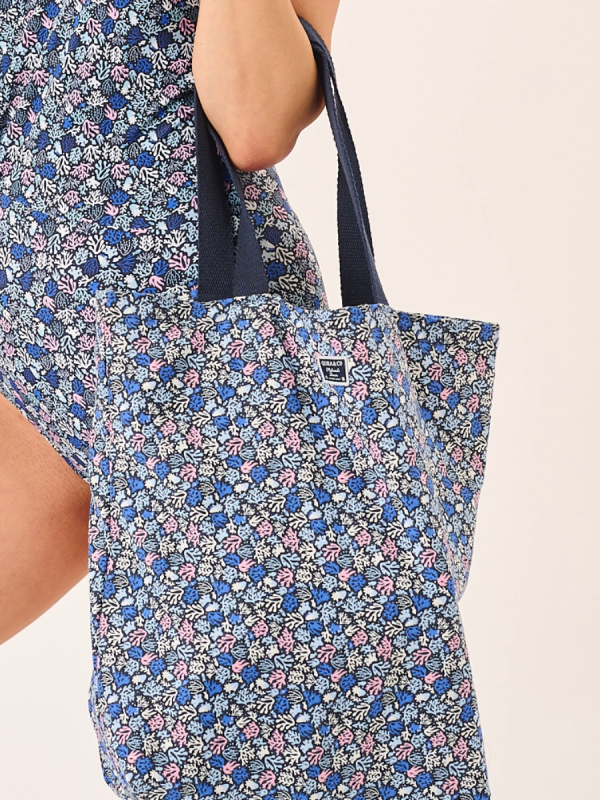 Navy Nautical Coral Print Tote Bag - Tawny
