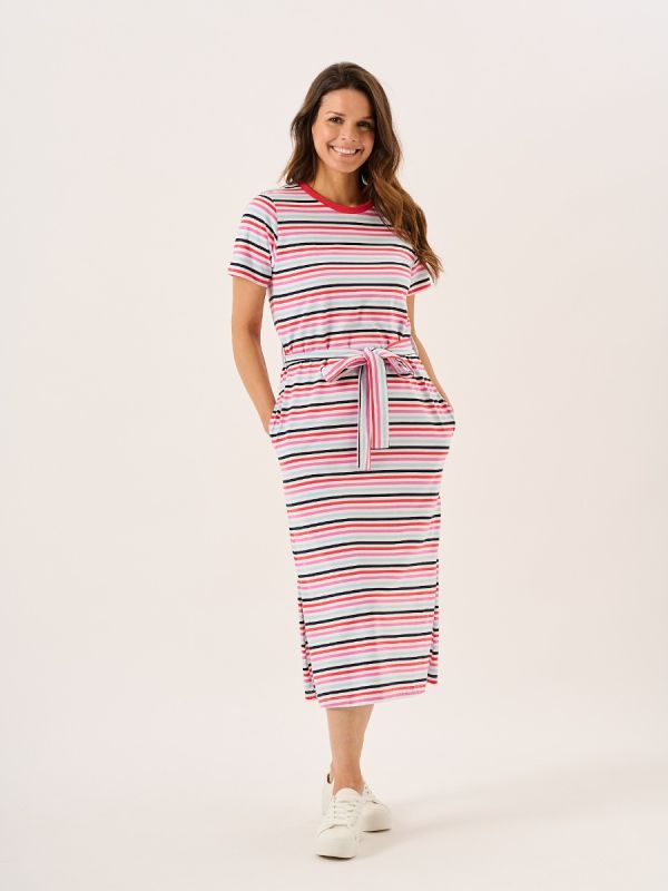 Multicoloured Striped Short Sleeved Jersey Dress - Suki