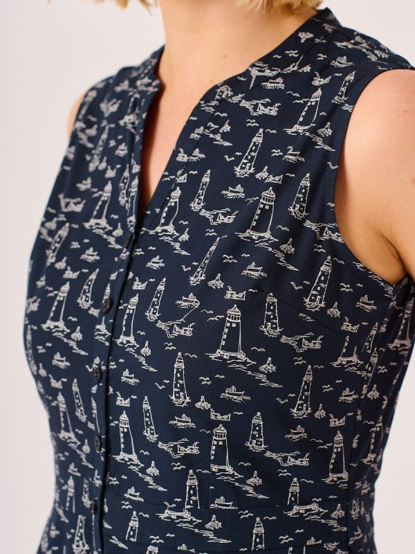 Navy Lighthouse Print Midi Dress – Suri