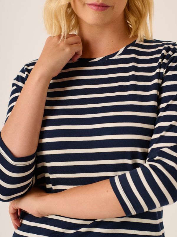 3/4 Sleeve Stripe Tee Navy and White - Tatum