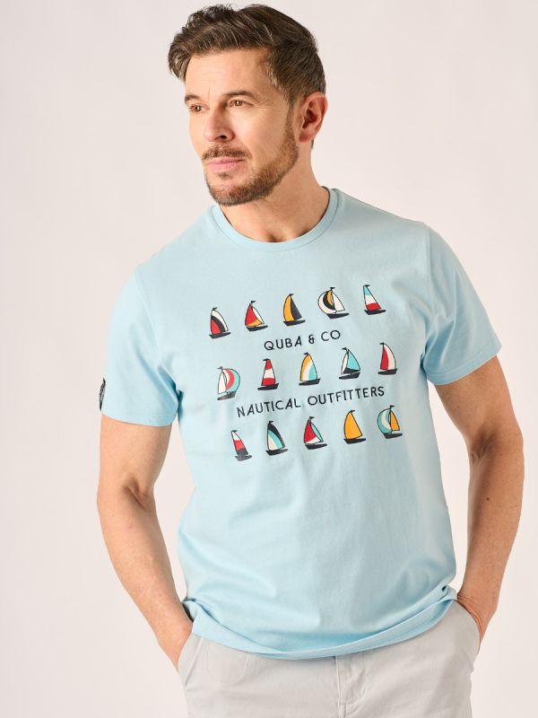 Blue Boat Print T-Shirt - Taylur 