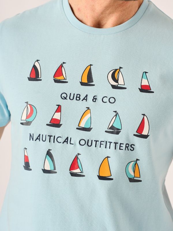 Blue Boat Print T-Shirt - Taylur 