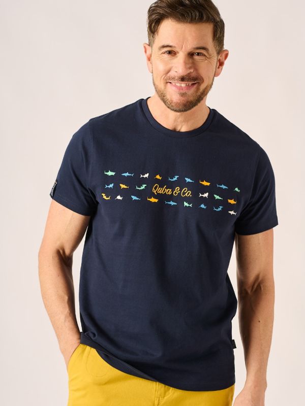 Dark Navy Shark Print T-Shirt - Tazo