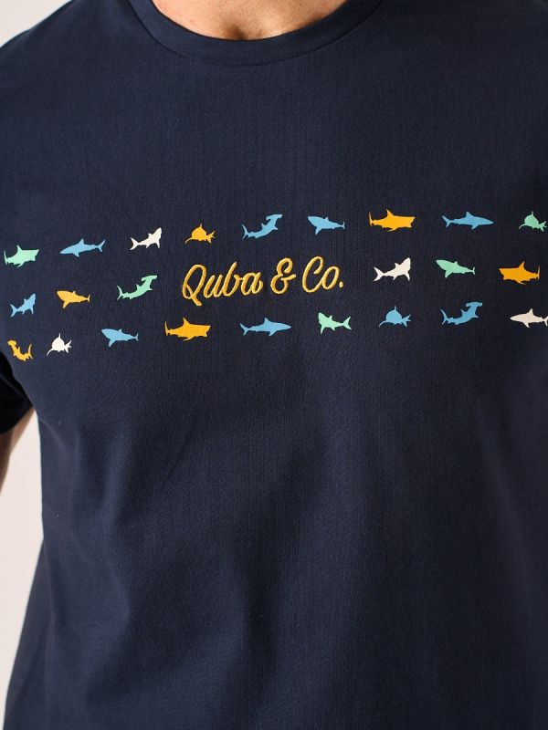 Dark Navy Shark Print T-Shirt - Tazo