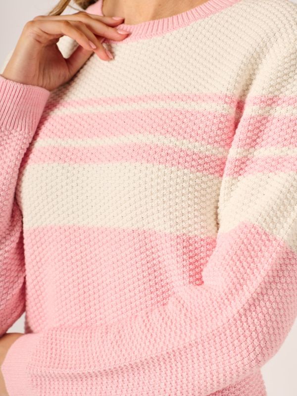 Pink and Foam White Textured Stripe Knit Jumper – Tema