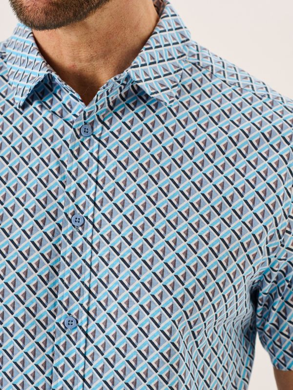 Blue Geometric Print Short Sleeve Oxford Shirt - Tilbury