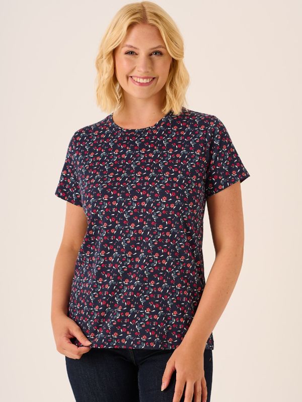 Tina Floral Print Short Sleeve T-Shirt In Navy 