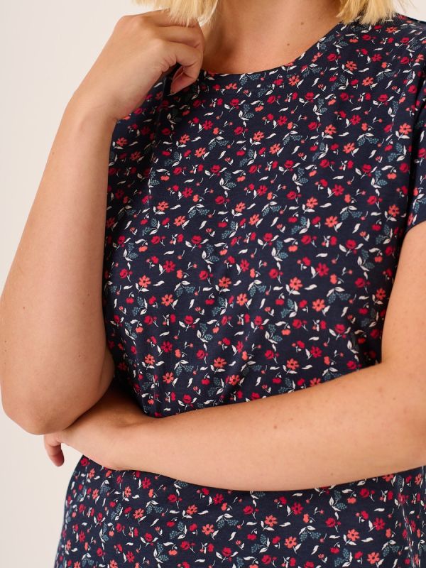 Tina Floral Print Short Sleeve T-Shirt In Navy 