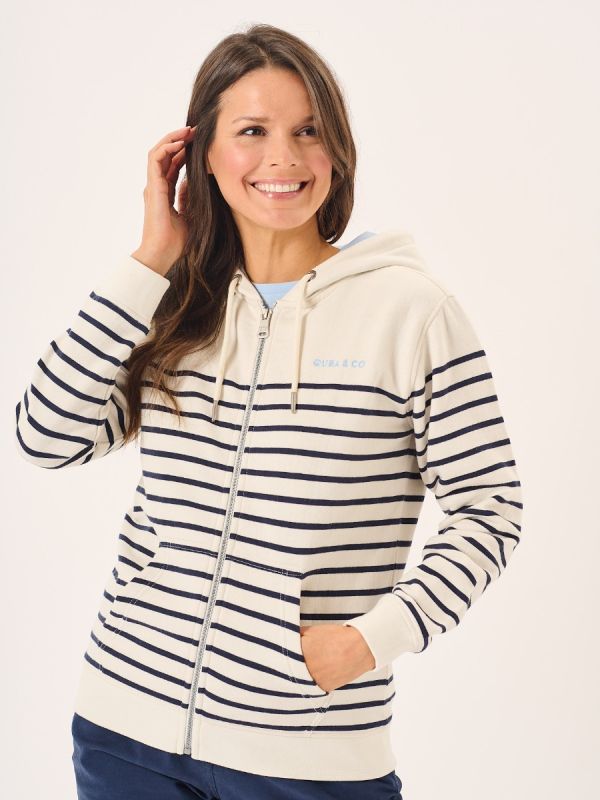 Foam And Navy Striped Quba And Co Zip Through Hoodie - Tinsley