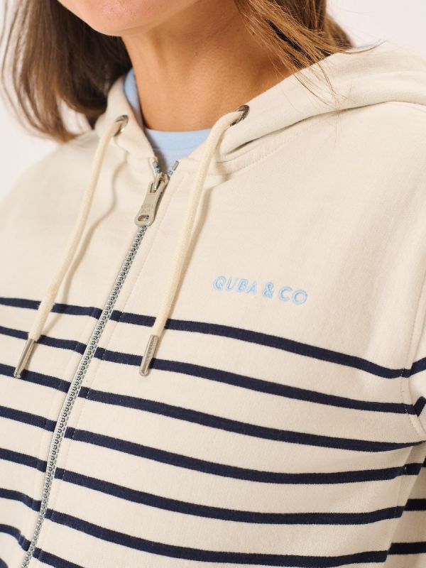 Foam And Navy Striped Quba And Co Zip Through Hoodie - Tinsley
