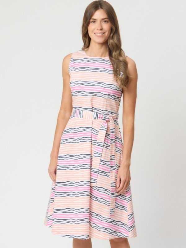 Anora Sleeveless Cotton Striped Dress In Pink 