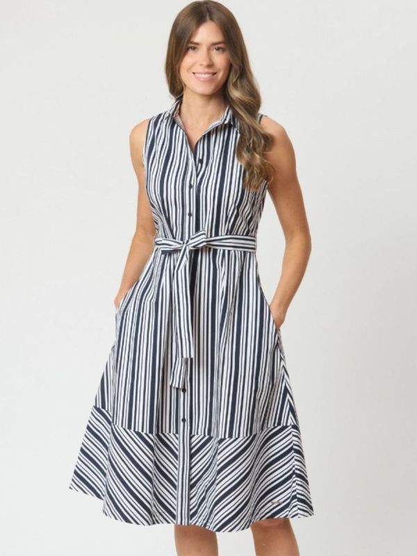 Blythe Stripe Cotton Shirt Dress In Navy And White