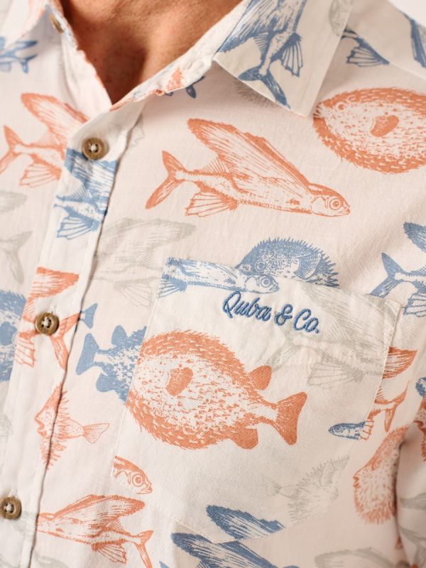 White Multi Fish Pattern Shirt – Volans