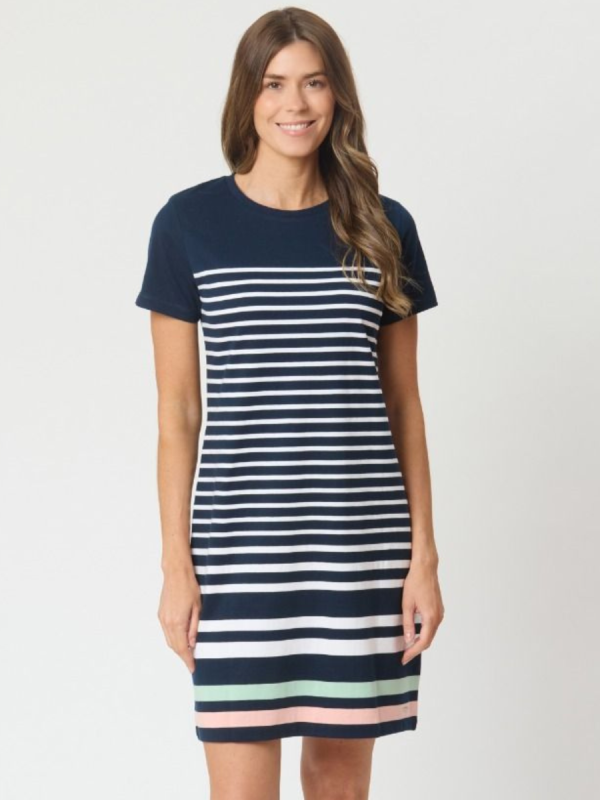 Jennie Jersey Striped Dress In Navy 