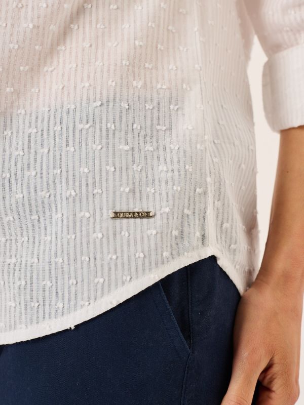 White Long Sleeved Dobby Shirt - Willa 