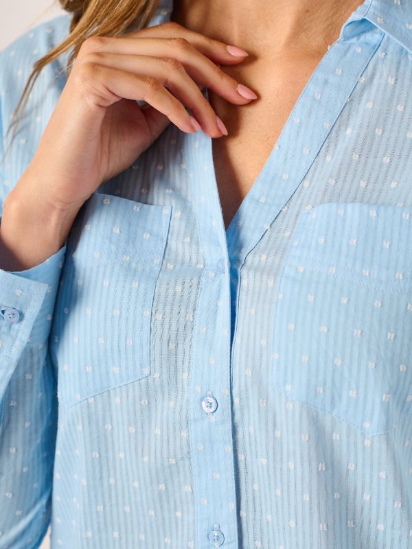 Blue Dobby Long Sleeve Shirt – Winona