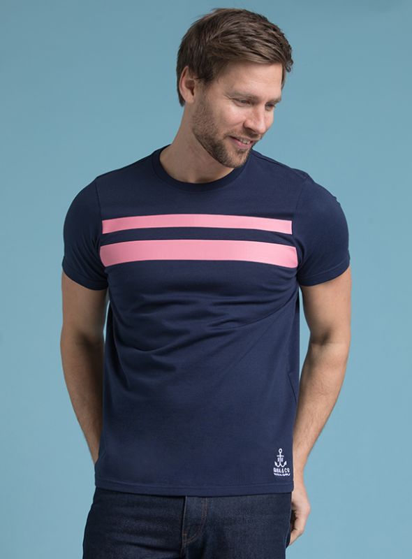 Denis Chest Stripe T-Shirt - Navy