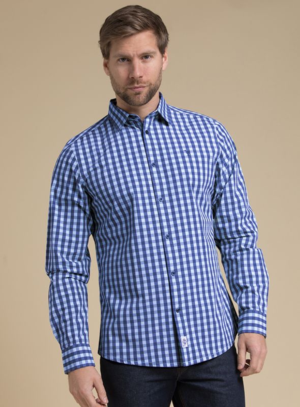 Advisory Long Sleeved Check Shirt - Pacific Blue/White | Quba & Co Menswear
