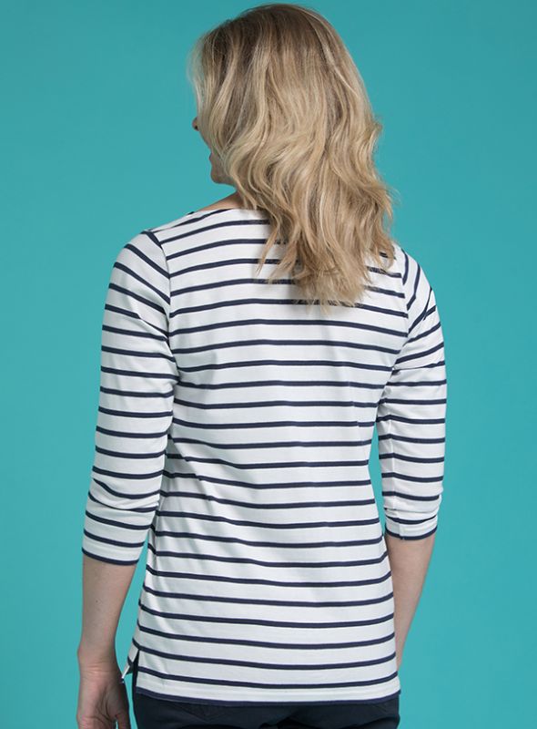 Siderno 3/4 Sleeve Striped T-Shirt - White/Navy