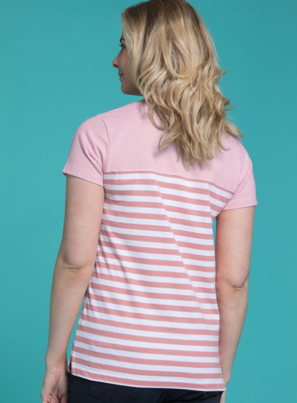 St Tropez Striped T-Shirt - Shell Pink/White