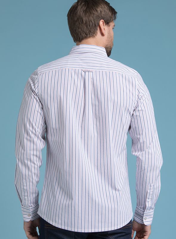 Amada Men's Long Sleeve Striped Shirt - White/Deep Cobalt/Shell Pink
