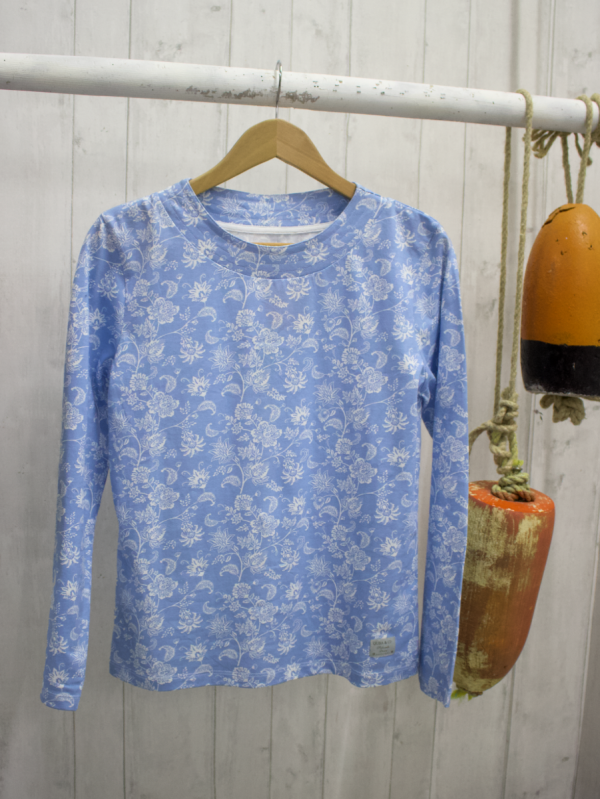 Belah Blue Flower Printed Long Sleeve T-Shirt 
