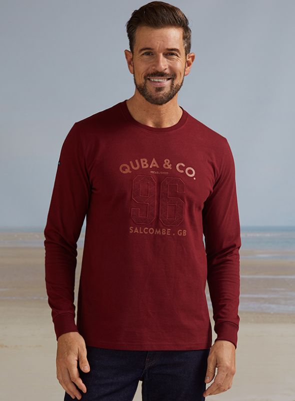 Sven Long-Sleeve Graphic T-Shirt - Dark Dhalia Red | Quba & Co