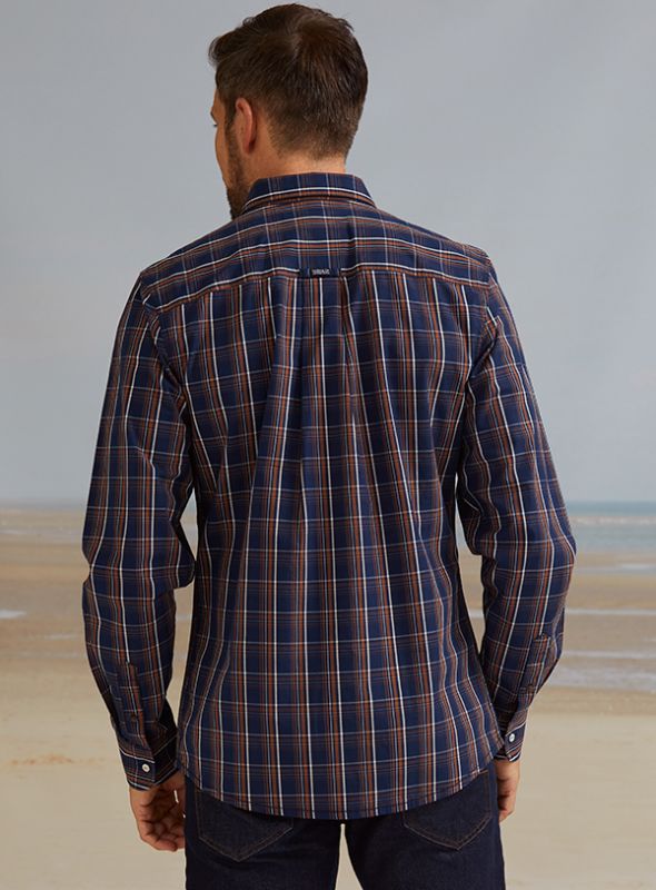 Powell Long Sleeve Check Shirt - Navy/Pecan