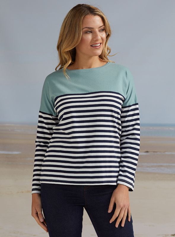 Fiona Striped T-Shirt - Deep Navy/Sage