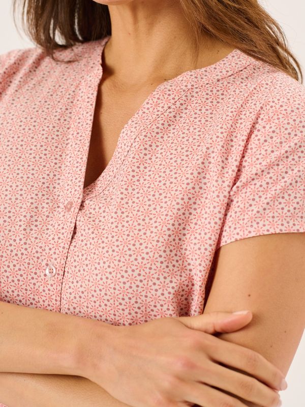 Dusty Pink Notch Neck Spotted Shirt - Adrienne