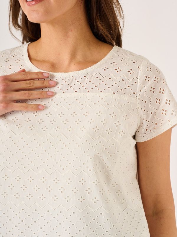 Adur Broidery Button Back Top White