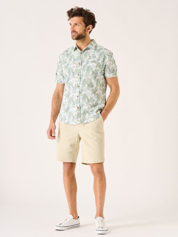 Alwinton Green and White Leaf Design Short Sleeve Shirt