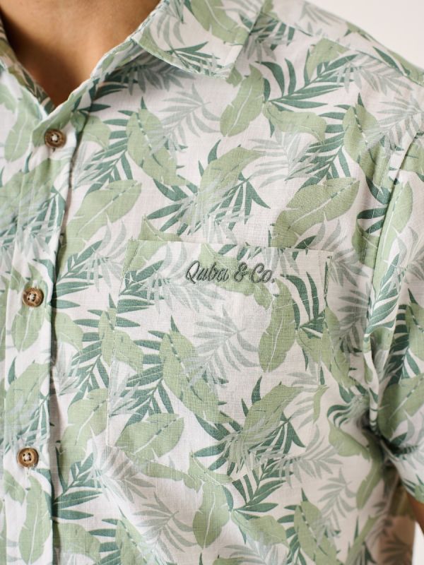 Alwinton Green and White Leaf Design Short Sleeve Shirt