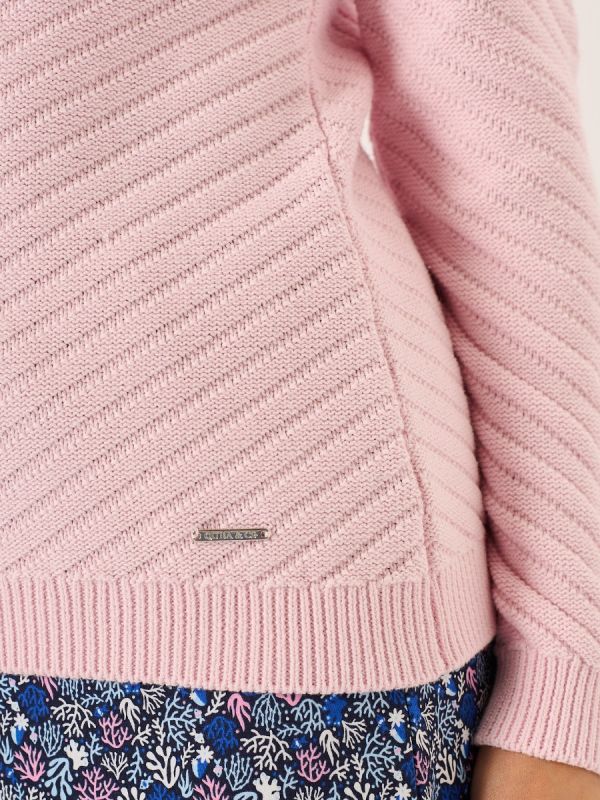 Baby Pink Cotton Knit Diagonal Stitch Crew Neck  Jumper - Amesha