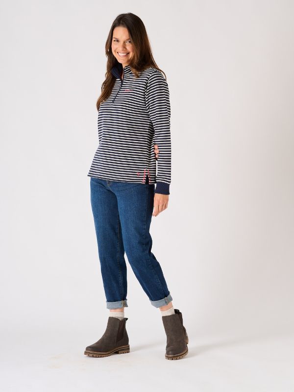 Navy and White Striped Quba and Co Zip Neck Sweatshirt - Andeen