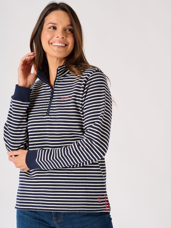 Navy and White Striped Quba and Co Zip Neck Sweatshirt - Andeen