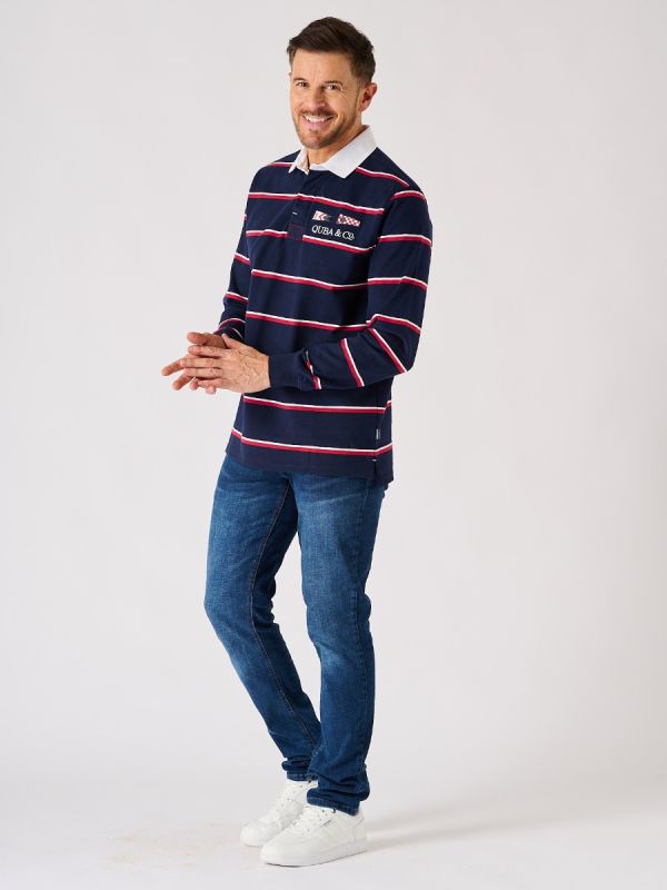 Red and White Striped Rugby Shirt