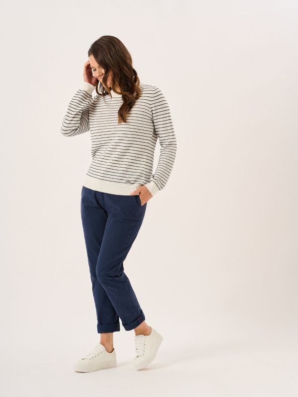 White And Navy Textured Knit Striped Jumper - Augusta 
