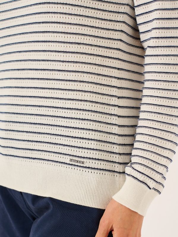 White And Navy Textured Knit Striped Jumper - Augusta 