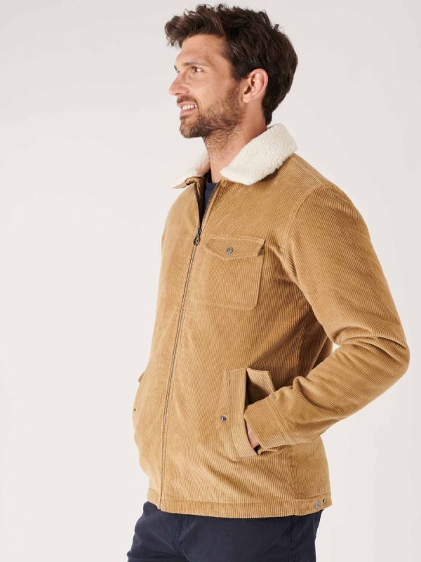 Cord jacket with borg collar and a quilted lining designed by Quba & Co