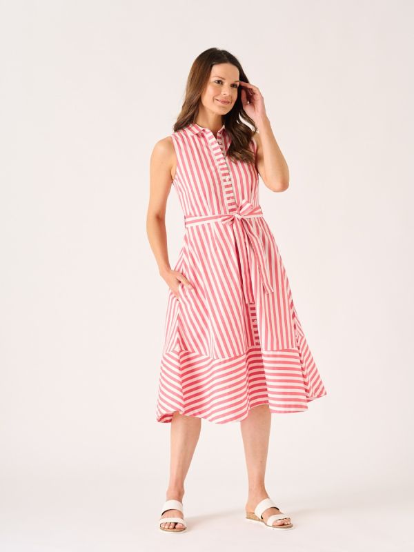 Bann Pink and White Striped Shirt Dress