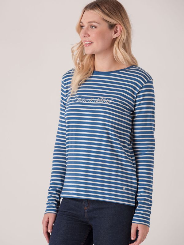 Bettina Long Sleeve Stripe Tee - Steam Blue / Frost | Quba & Co Tops & T-Shirts 