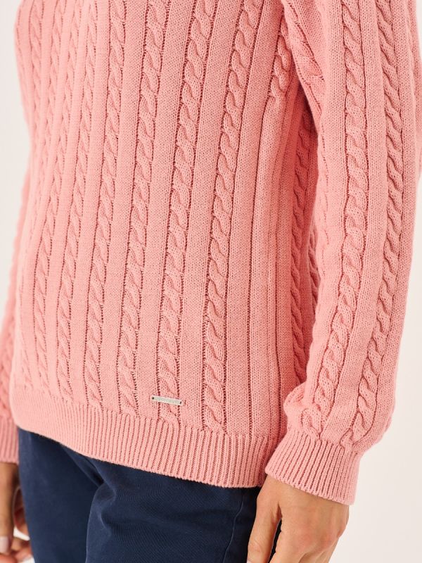 Light Rose Pink Cotton Cable Knit Jumper - Callie