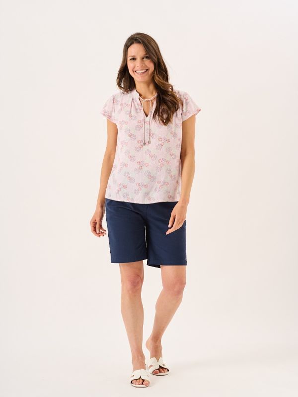 Pink And White Spotted Tie Neck Short Sleeve Top - Cammy